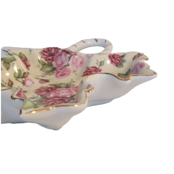 La Dolce Vita Leaf DISH Candy Spoon Pink Red Roses GOLD Trim Handle Valerie - Picture 8 of 11